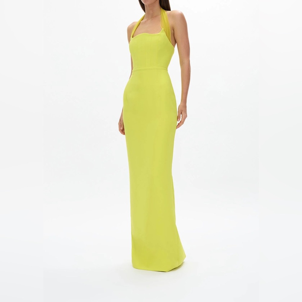 Rachel Gilbert Maria Gown Halter Corset Maxi Dress Lime US 8 NWT